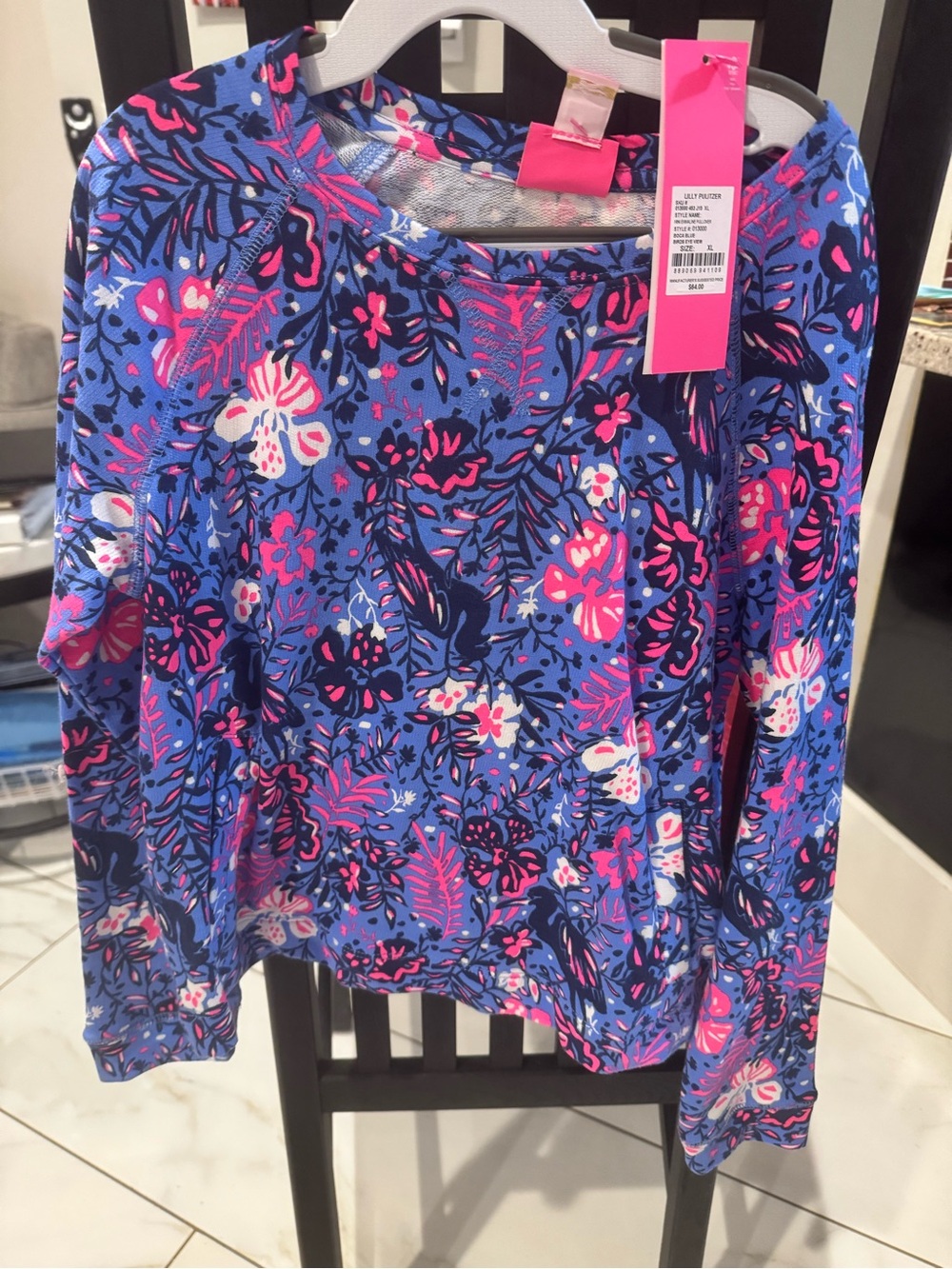 Lilly Pulitzer Blue Floral Pullover with Pink Accents